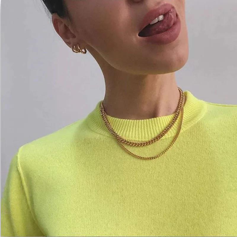 

New design Jewelry Gold Chain Necklace 2021 Trendy Stainless Steel Cuban Link Chain Necklace for Women, As picture