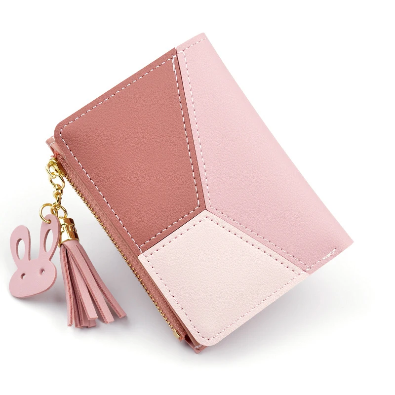 

splice color custom short luxury leather wallet women with tassel zipper