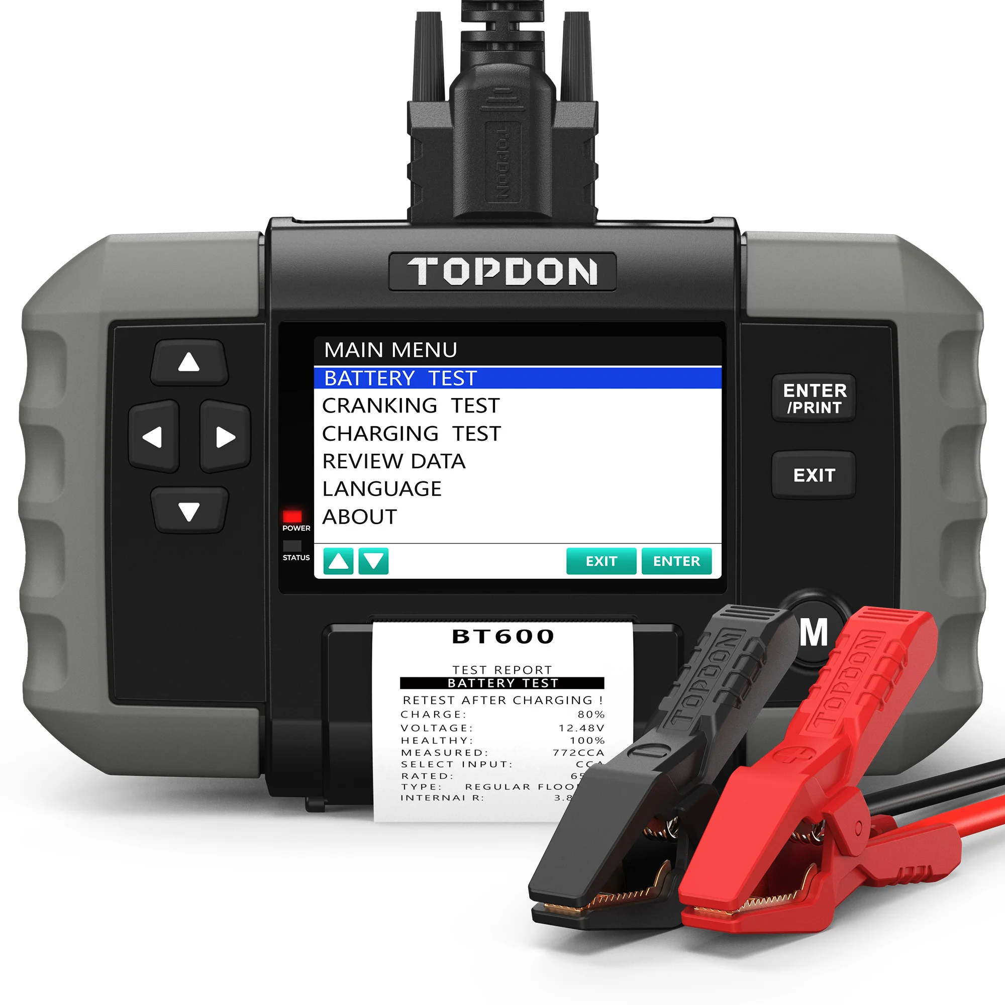 

TOPDON BT600 New Arrival 12V 24V Lead Acid CCA Vehicle Automotive Car Battery Load Tester Analyzer with Bulit-In Thermal Printer