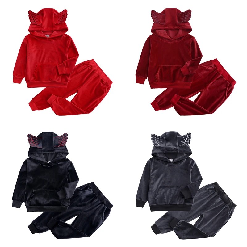 

Factory Direct Children'S Baby Boy Long Sleeve Sets Winter Gold Velvet Hooded Exquisite Suit, Black kids clothes for boys