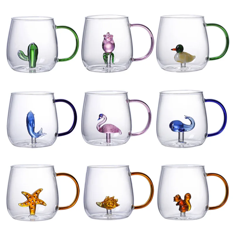 

3D Glass Coffee Mug Cartoon Borosilicate Glass Milk Cup Animal Inside Glass Mug, Same as the picture