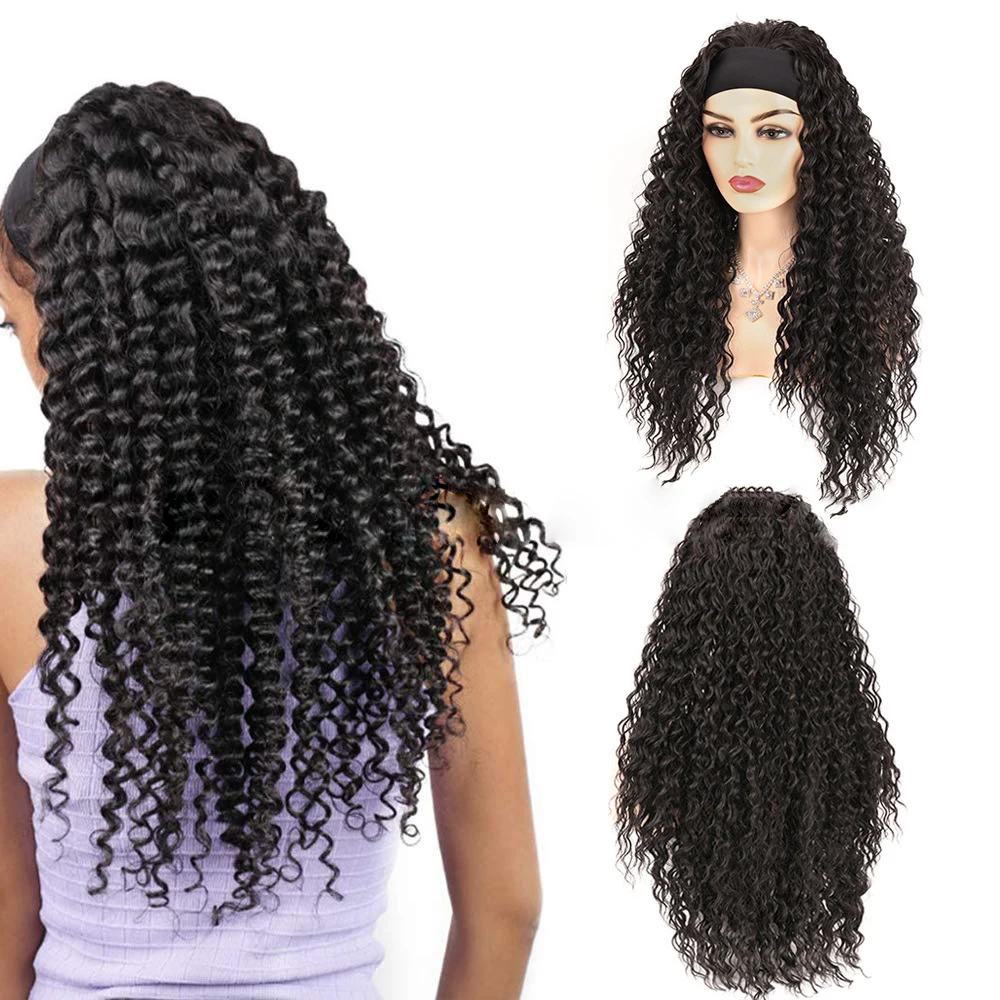 

Synthetic Hair Wig Wholesale Factory Price Ice Silk Long Afro Kinky Curly Headband Wig, Pic showed