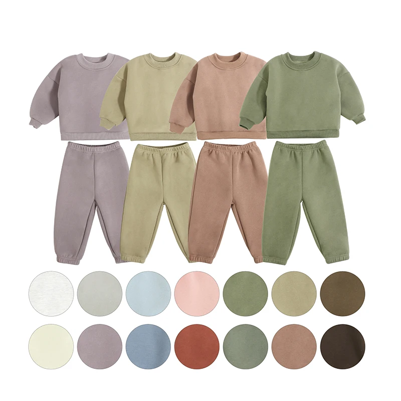 

Wholesale Solid Color Sweatsuit Toddler Girls Boys 100%cotton Fleece Fabric Tracksuits Kids Clothing Sets