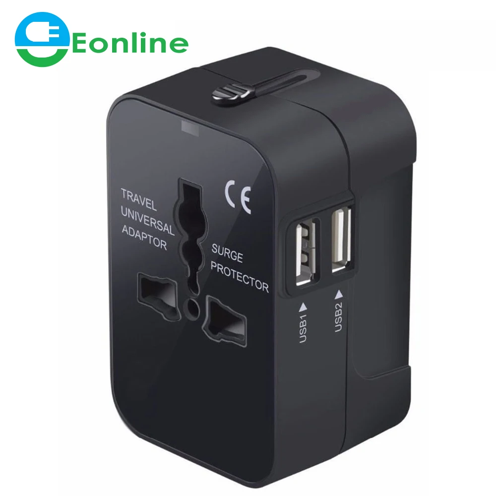 

EONLINE Universal Worldwide All in One Phone Charger Travel Wall AC Power Plug Adapter with Dual USB Charging Ports for USA EU U