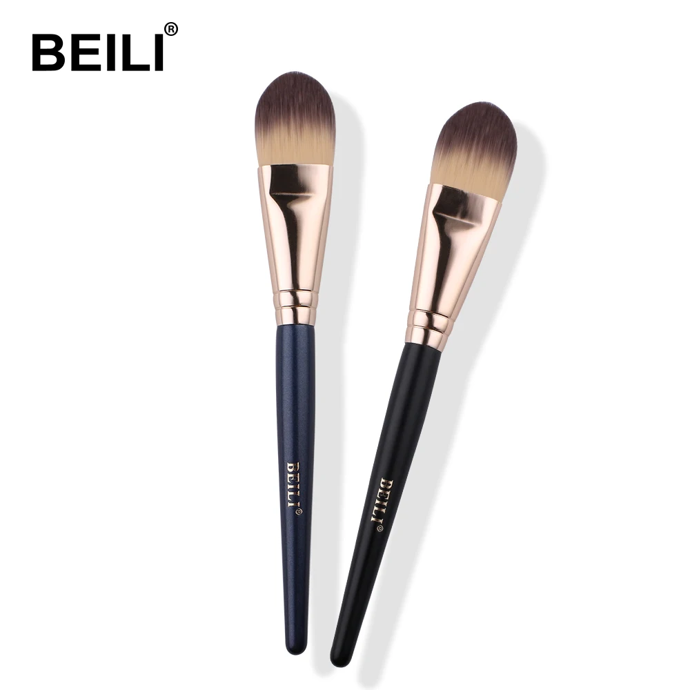

BEILI 2022 Flat Foundation Brush Private Label Single Cosmetic brush Synthetic hair Black Blue wood handle concealer brush