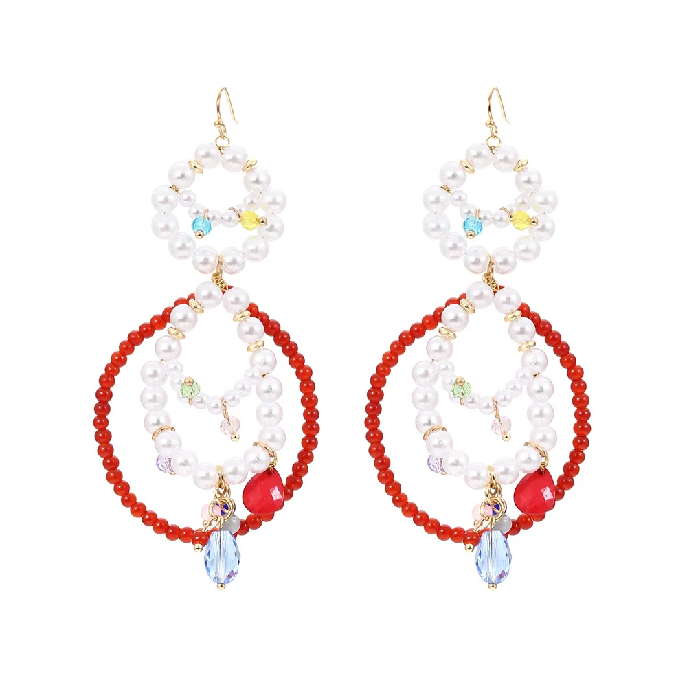 

2022 Summer new fashion Bohemian Style Hand Woven rice pearl earrings Beach Resort Tassel Earrings for women, 3 colors