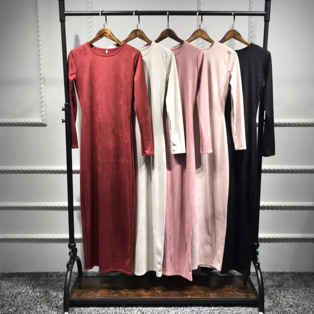 

2019 new arrival Wholesale hot sale fashion muslim women dress bottom islamic velvet long under abaya, Black,brown,khaki,pink,gray