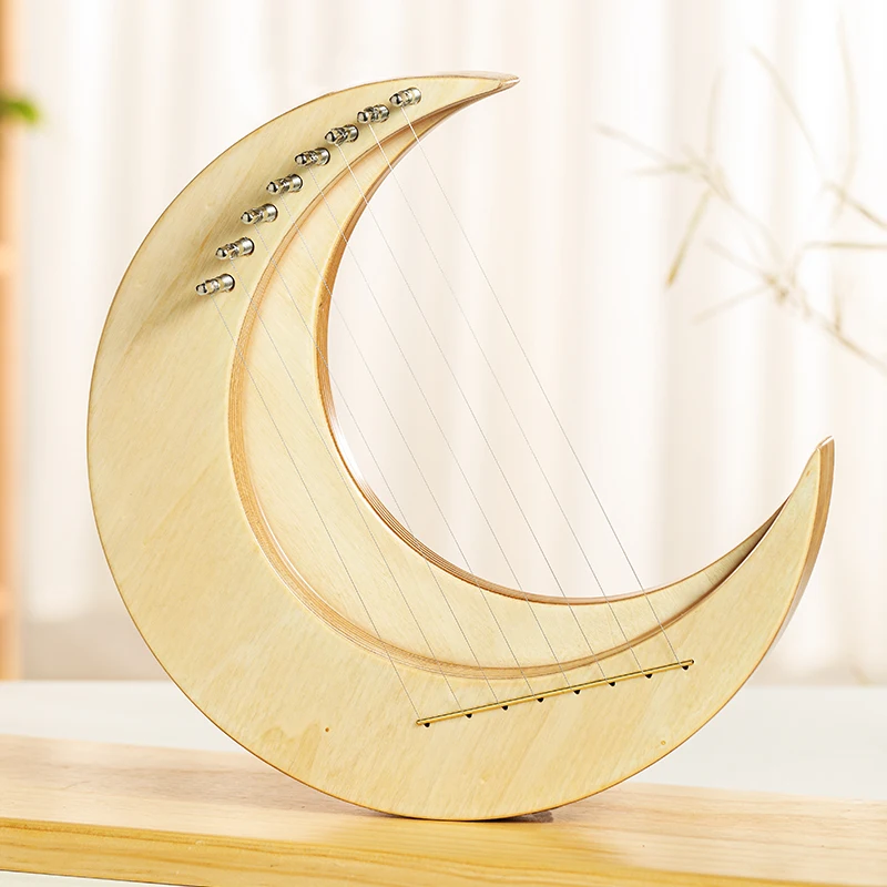 Moon Lyre Harp 8 Strings Large Wood Lyre Instrument Musical Instruments for Sound Therapy Healing Sound Bath Tools