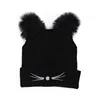 D1596 Hot Sale Women Knitted Hat Warm Caps Winter Crochet Fur Cat Ears Pom Pom Beanie