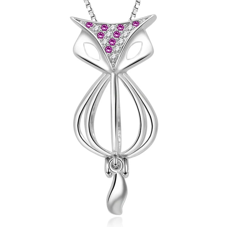 
Wholesale 925 Sterling Silver Jewelry Necklace Charming Women Fox Pearl Cage Pendant necklace 