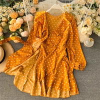 

2020 Spring V Neck Polka Dot Ruffles Dress For Women
