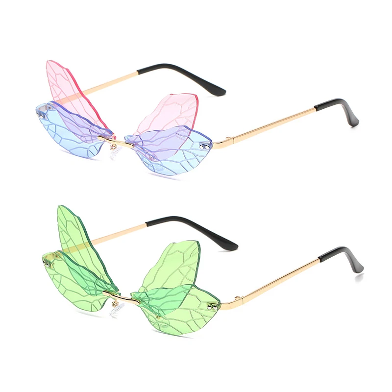 

2021 New Design Ladies Women Clear Rimless Butterfly Frames Sun Galsses Sunglasses, As picture colors