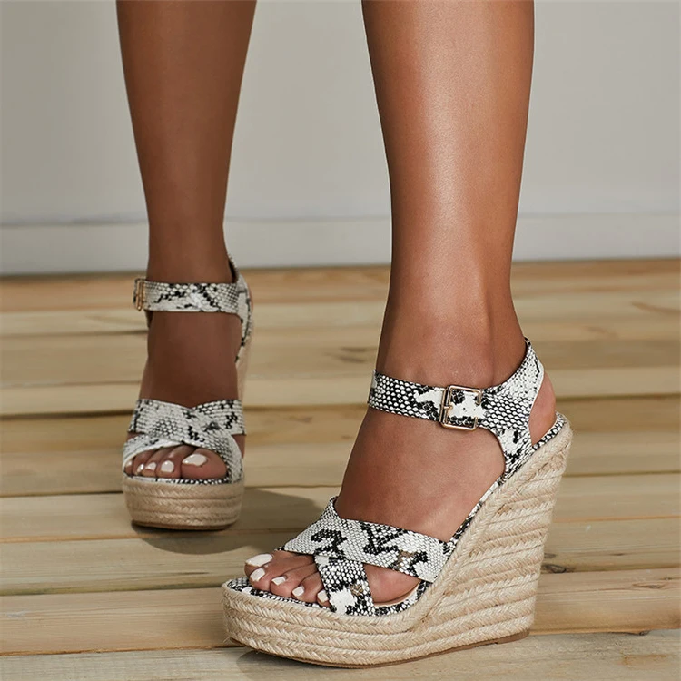 

High quality Women Platform Sandals 2022 Fashion Solid High heels Wedges Espadrilles Ladies Open toe Sandals Serpentine