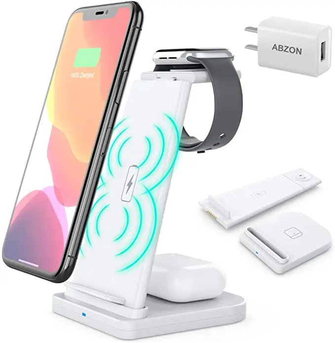 

Magnetic Wireless Phone Charger Holder 3 in 1 15W quickcharger for Apple Watch AirPods Samsung Compatible charging station, White black