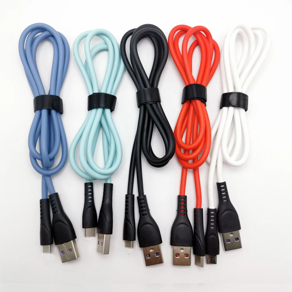

USB Cable 2.4A Fast Charging Cable TEP silicone USB Type C Charger fireproof Micro USB Cable quick Charger Android cord soft, Black/white/red/blue/green