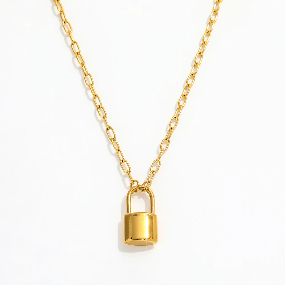 Joolim Jewelry  High End Polish 18k Gold Plated Padlock Pendant Necklace Trendy Jewelry