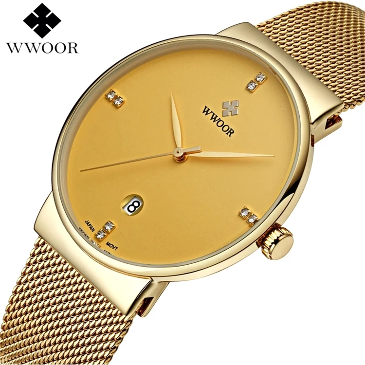 

WWOOR 8018 Watch Men Fashion Stainless Steel Golden Watch Man Luxury Diamond Minimalist Men Wristwatches Quartz Clock