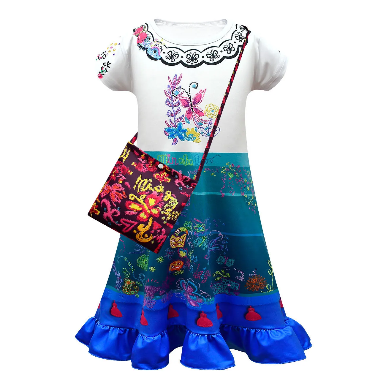 

Mirabel Cosplay Costume Kids Children Fancy Carnival Halloween Princess Dress UP Encanto Madrigal Dress, Blue+white