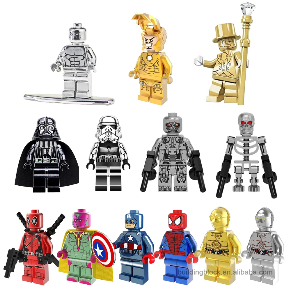 

Popular Chromed Darth Vader Mr. Gold C-3PO Iron Spider Pool Mini Action Figure Building Block assembled Toys For Kids