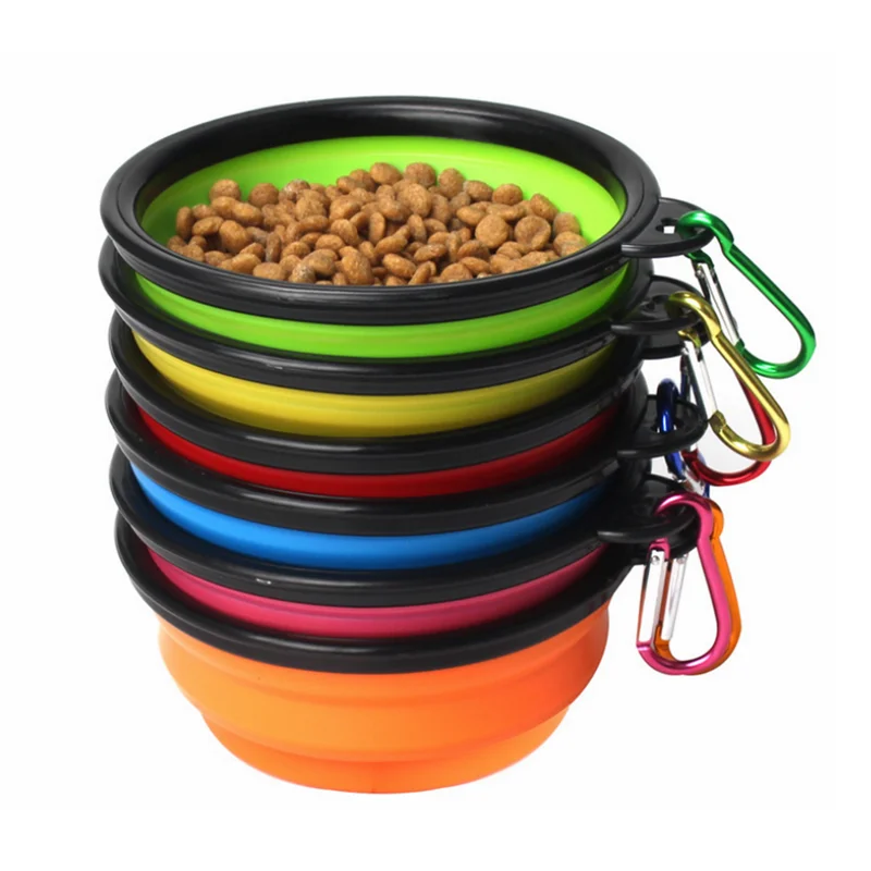 

Portable Collapsible Dog Bowl Food Grade Silicone BPA Free Foldable Expandable Cup Dish Pet Feeder Dog Cat Food Water Feeding, Multi colors