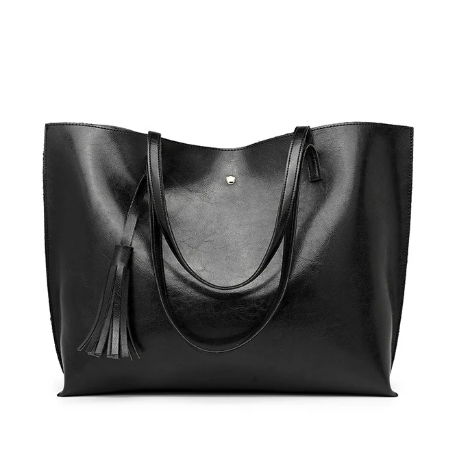 

Factory high quality luxury black leather casual tote bags latest design vintage style ladies handbags