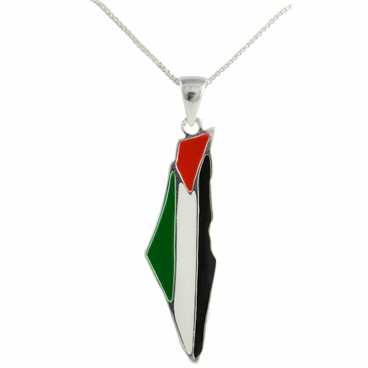 

Made Sliver Plated Colour Palestine Flag Map Jewelry Necklace