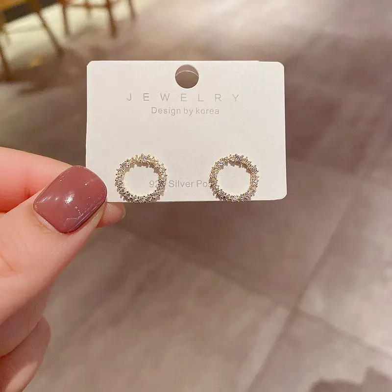 

Exquisite Jewelry S925 Sterling Silver Needle Micro Pave Zirconia Round Circle Stud Earrings Bling Crystal Circle Earring
