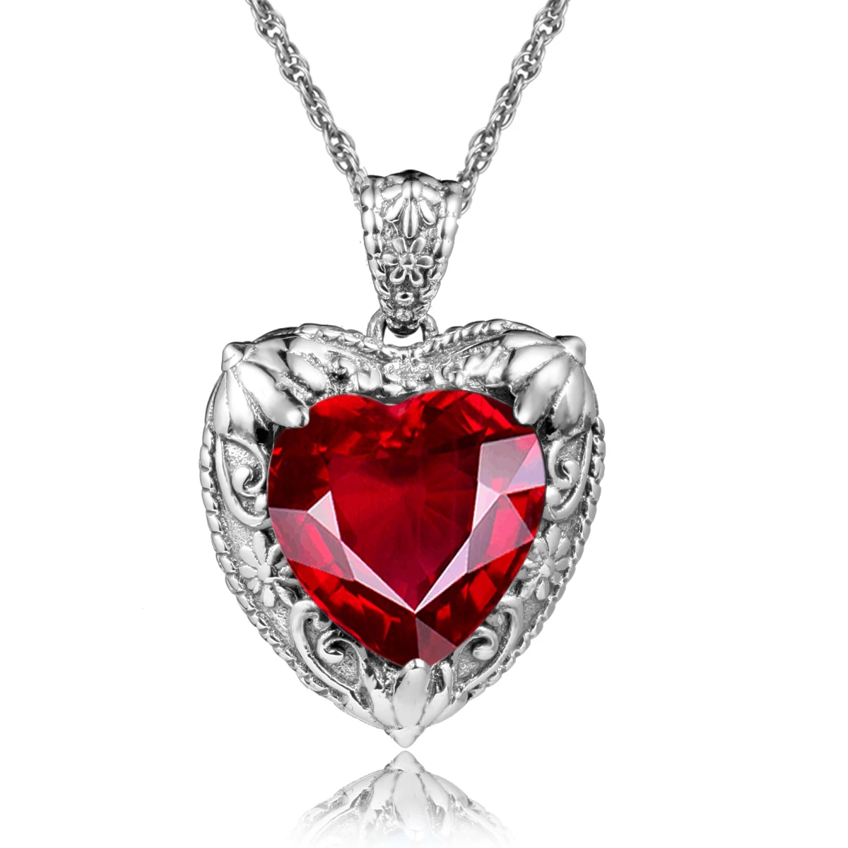 

Heart Ruby Gemstones Pendant Necklace Anniversary Pendants 925 Sterling Silver Women Vintage Charm Pendants Claw Setting SZJINAO
