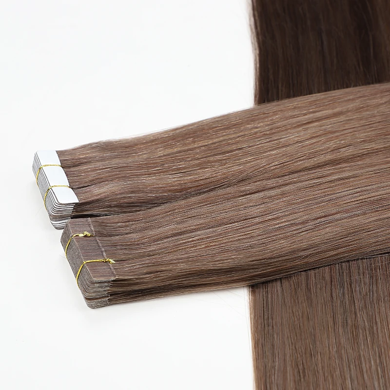 

invisible tape hair 100% remy virgin russian brown high quality double drawn straight tape in hair extensions 100human hair