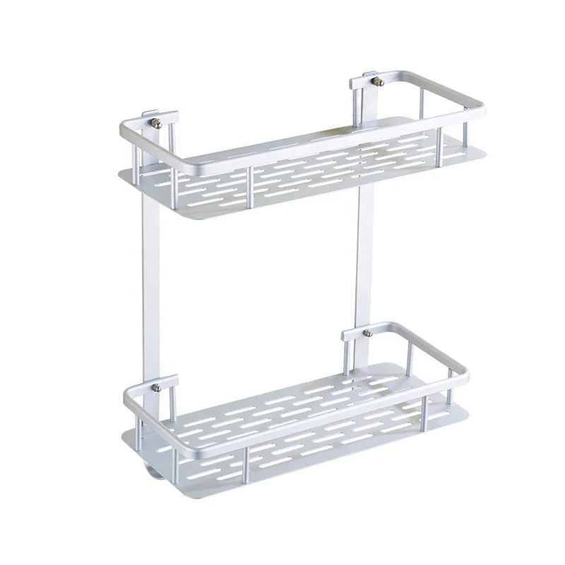 

Wholesale durable aluminum two-layer shelf shower wall-mounted shampoo rack kitchen rack, Silver