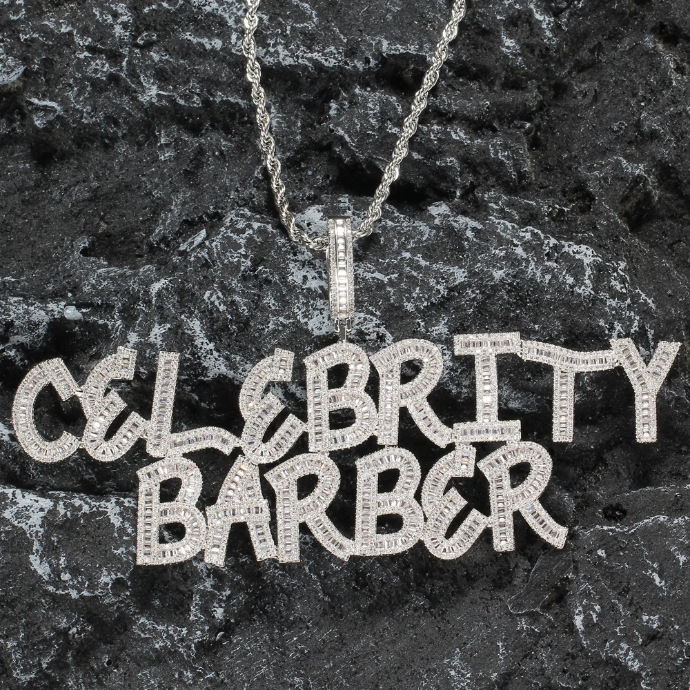 CP03 Custom Name Letters Brass Setting CZ Pendant Iced Out AAA Zircon Chain Hip Hop Necklace Jewelry Gift