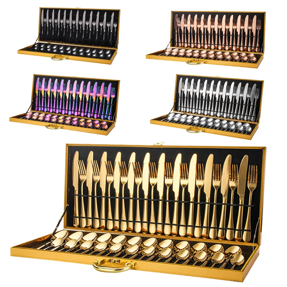 

48pcs Cutlery Gold Plated 72 Pieces Stainless Steel Cutlery Set With Case, Silver/gold/rose gold/rainbow/black