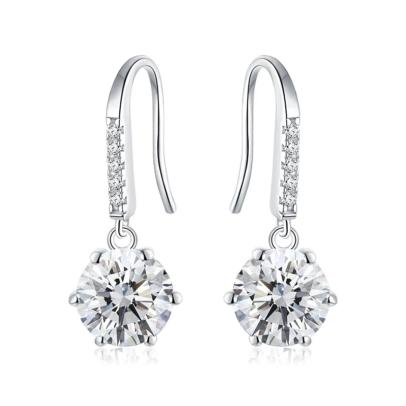 1ct 0.5ct Moissanite Sterling Silver Drop Twist Earrings Classic 6 Prong 925 Silver Drop Earring