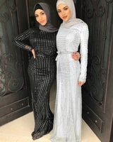 

HG273# Fashion Western Stripe Maxi Dresses Middle East Muslim Sequin New Ladies Abaya