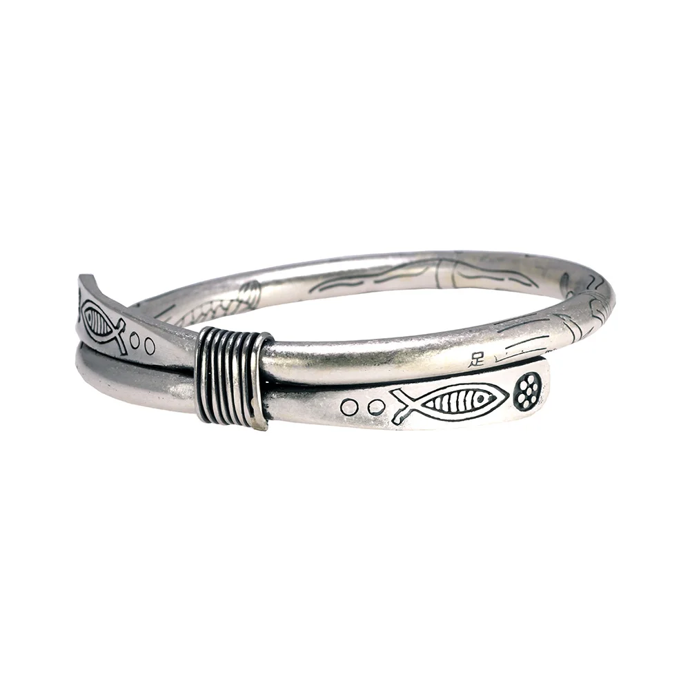 

Buddhism Jewelry 990 Pure Silver vintage jewelry Bracelet Women Cuff Bracelets Bangle