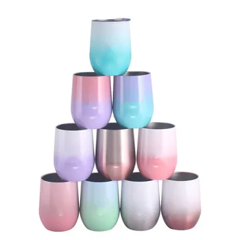 

Seaygift custom logo wholesale 12oz vacuum egg shaped wine tumbler stainless steel double walled insulated glitter tumbler, Customized colors acceptable
