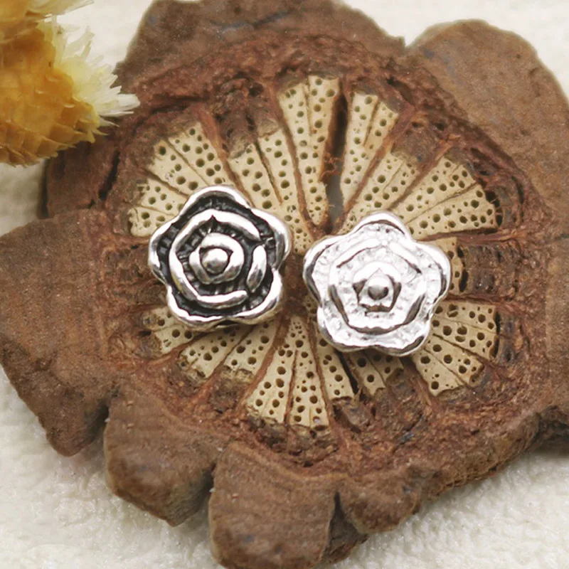 

Vintage 925 Sterling Silver Beads DIY Bracelet Necklace Rose Flower Spacer Beads For Jewelry Making Accessories