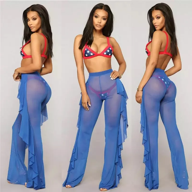 

Bikini Mesh Pleated See-through Beach Pants Swimwear Pants