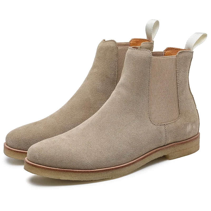 

Luxury men Ankle Boots superior suede genuine leather chelsea boots men, Apricot