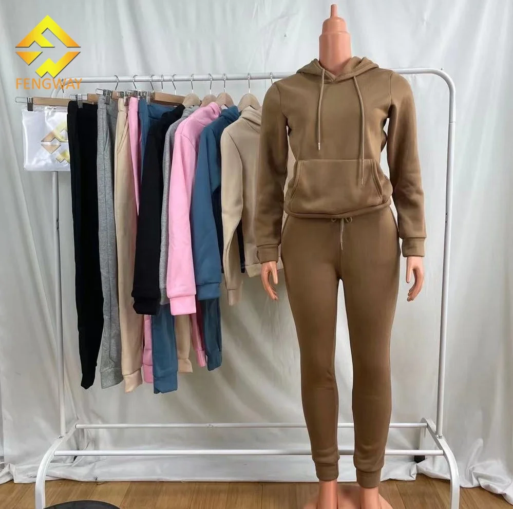 

2021 Fall Clothes Long sleeve hoodie with jogger woman fleece thick cotton Sweatsuit chill Set for woman, 5 colors