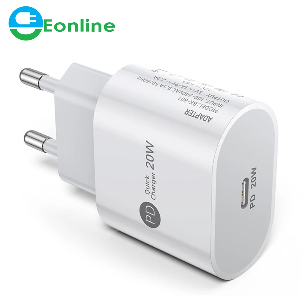 

Eonline PD 20W USB C Charger For iPhone 12 Pro Max Mini Fast Charging Quick Charge QC 3.0 Type C Wall Mobile Phone Charger Adapt, White black
