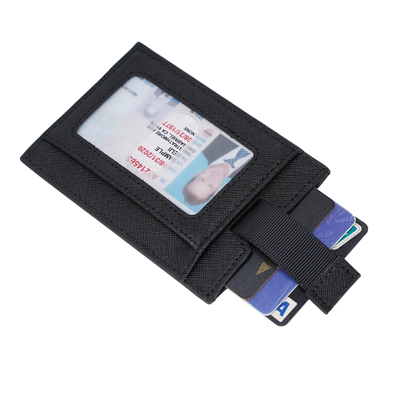 

Free Sample New Design Black Saffiano Leather Pull Tab Credit Card Holder Wallet Men Slim Front Pocket Card Wallet, Customized color