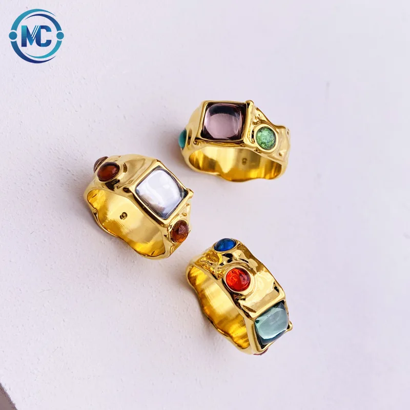 

Custom Jewelry INS Vintage Ring Real Gold Plated Brass Rings Gold Filled Rings for Women Jewelry 2021