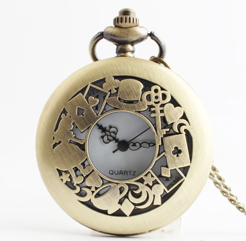 

Fashion Bronze Quartz Pocket Watch Alice in Wonderland Theme Pocket Fob Watch Pendant Necklace Pocket Watch (KWT2209), As the picture