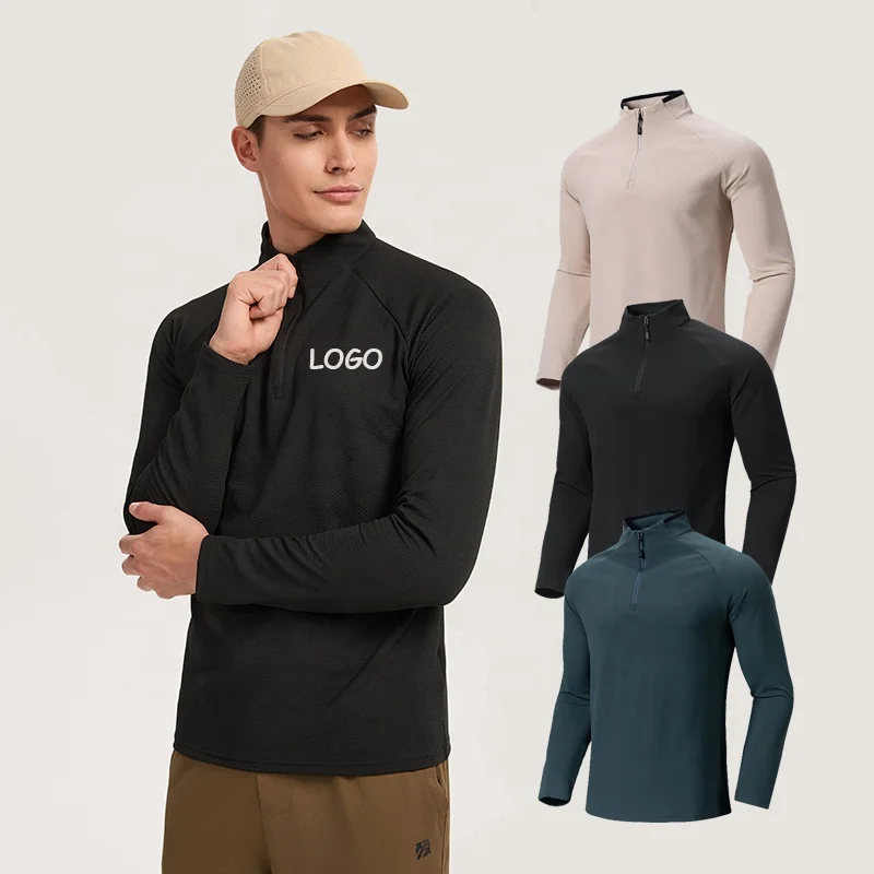 280g Mens Sport Gym Shirt Quick Dry Running Sport Shirts Active Athletic Long Sleeve Tops 1/4 Quarter Zip Pullover Shirt
