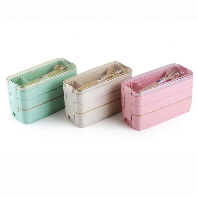 

silicone lunch storage box ,NAYtd wheat straw lunch box leakproof, Beige / green / pink