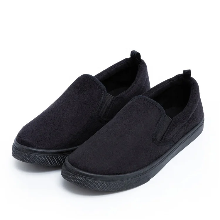 

Men No Shoelace Flat Shoes Casual Loafers Flats Sneaker Suede Upper Black Bottom