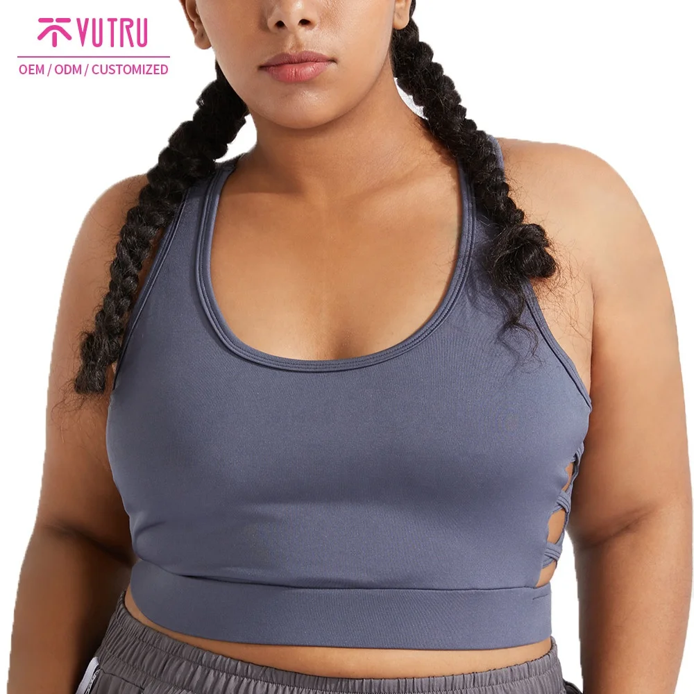 

Blue color Hollow out side design safety women plus size supportive sports bra, Bavy