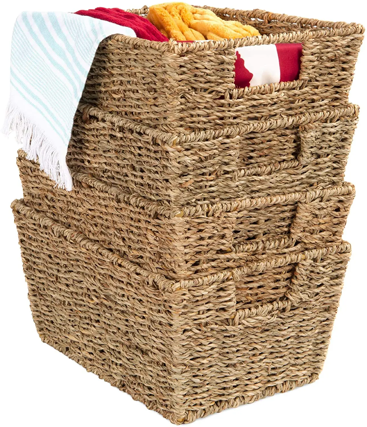 

Woven Seagrass storage Basket with Wooden Handles, Customized