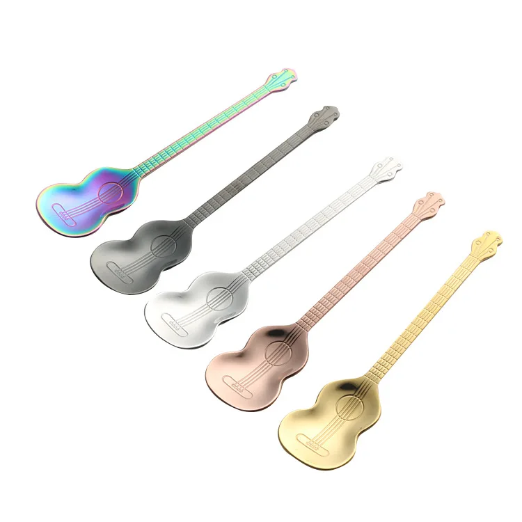 

Music spoon 304 stainless steel Gold silver spoon creative guitar coffee Ice cream spoons